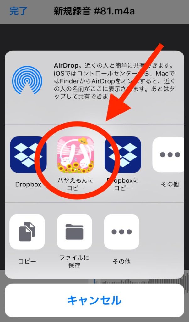 【iOS】LINEから届いた曲をはやえもんに保存する方法3